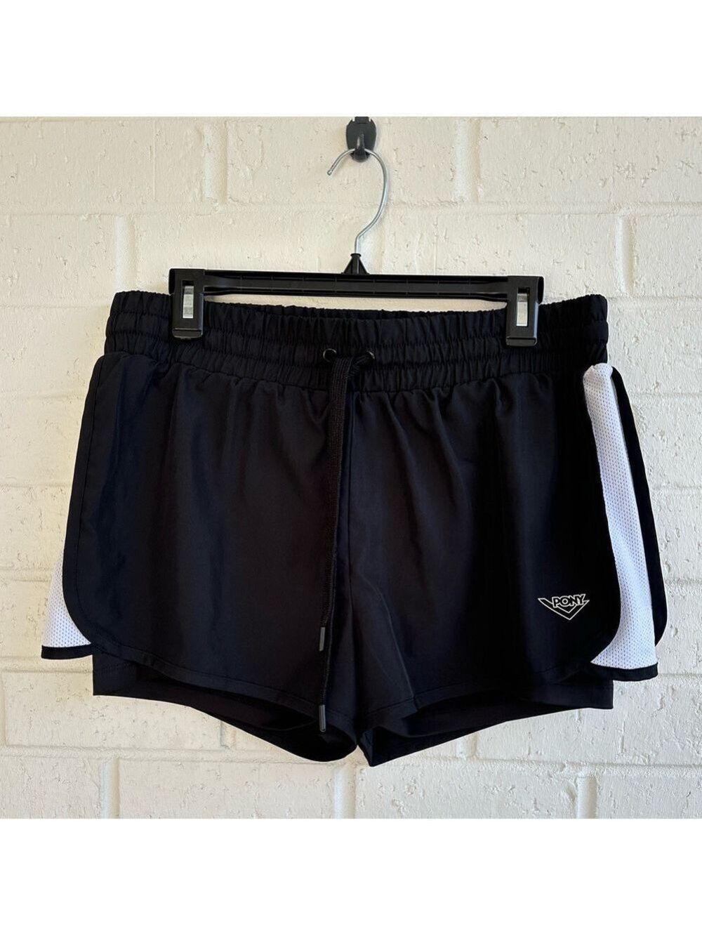 Pony Black and White Athletic Running Shorts with Compression Shorts Size Large